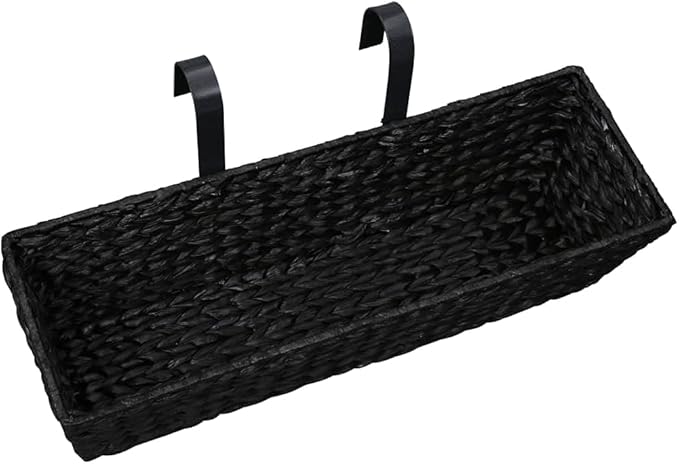 Black Water Hyacinth Rectangular Planter Set 2 Pack Indoor Modern Decorative Plant Pots with Steel Frame 23.6 Inch for Living Room Balcony