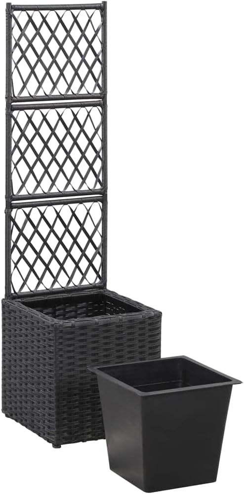 YAFF Trellis Raised Bed with 1 Pot 11.8x11.8x42.1 Poly Rattan Black (7.04lbs)