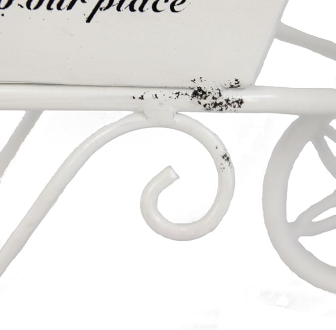 11.5x4x7 White Metal Decorative Disressed Wheelbarrow Planter Tabletop Decor