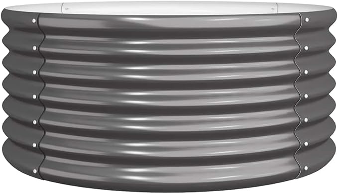 Round Garden Planter Anthracite Powder-Coated Steel 31.5 Inch Diameter Durable Outdoor Plant Container for Balcony Large Capacity Raised Garden Bed