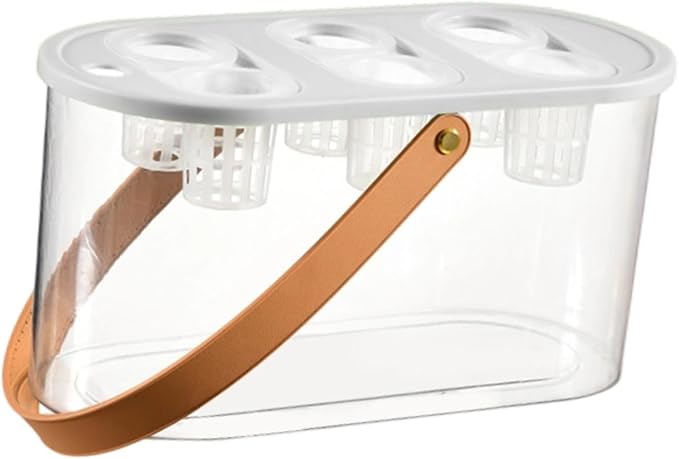 Hydroponic Grower Box and Handle 6 Holes Transparent Hydroponic Planting Box for Plants and Fish Home Cultivating White