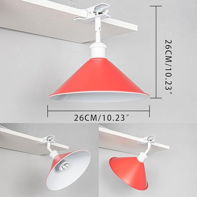 Clip Mount 5.9Ft Plug in Timing Cord Plant Light Full Spectrum White Light White Base Red Metal Shade Adjusted Angle Modern Clamp Light for Indoor Plants