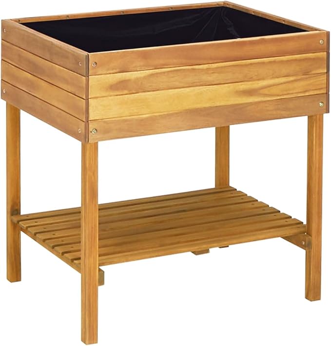 Acacia Wood Raised Garden Planter Box with Shelf – 30.9x23x30.9 Outdoor Flower Bed for Vegetable Plant &amp Herb Gardening - Large Tall Planter Boxes