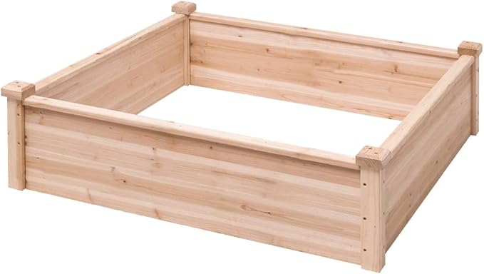 GRAFFY Rectangular Raised Garden Bed Wood Planter for Vegetable Flower 40''Lx40''Wx12''H Natural