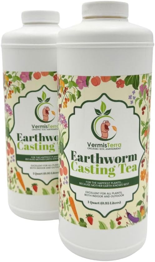 Worm Tea for Gardening and Composting - Set of 2 Quarts - Organic Earthworm Soil Enhancer - Vermicompost with Kelp - Increase Yields Boost Growth - Vegetables Flowers Fruit and Trees - VermisTerra