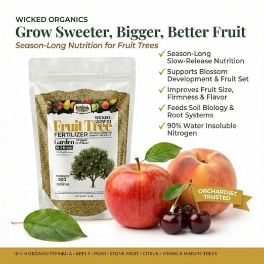 Old Cobblers Farm™ Wicked Organics 10-2-8 Fertilizer – Slow-Release Plant Food for All Fruit Trees – Boosts Root Strength Fruit Yield &amp Soil Health (5lbs|10lbs|15lbs|20lbs) (10 lbs)