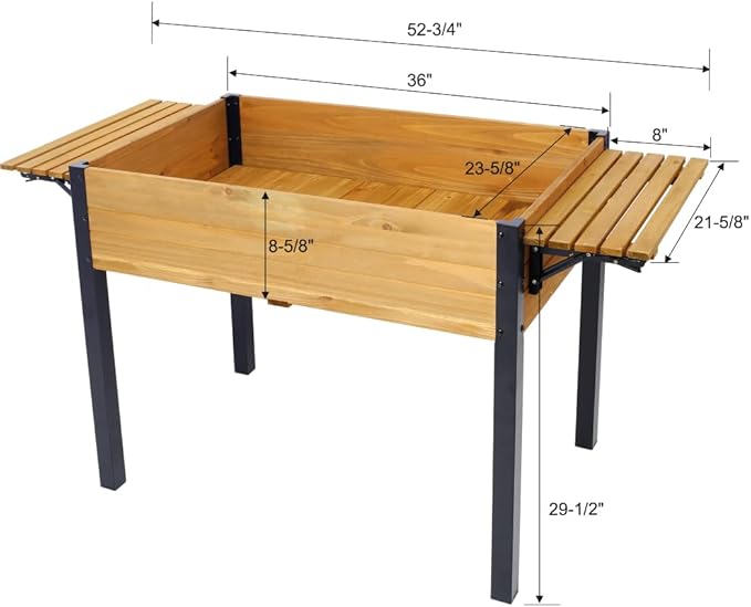 LICOME Wood Raised Planter BoxPlanters for Outdoor PlantsElevated Herbs Vegetables Flowers Great Patio Deck Balcony (Black+Brown + Wood-1)