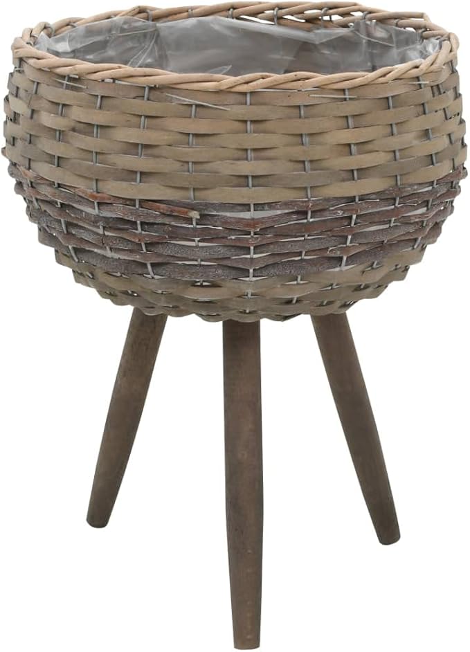 Brown Wicker Planter Set of 3 - Large Medium Small Garden Basket Galvanized Steel Fencing for Patio Raised Bed &amp Landscape - vidaXL