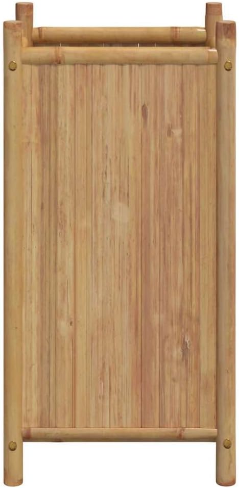 Natural Bamboo Planter Box 15.7x15.7x31.5 Inch Square Raised Garden Bed with Decorative Inlays for Outdoor Patio Balcony Gardening