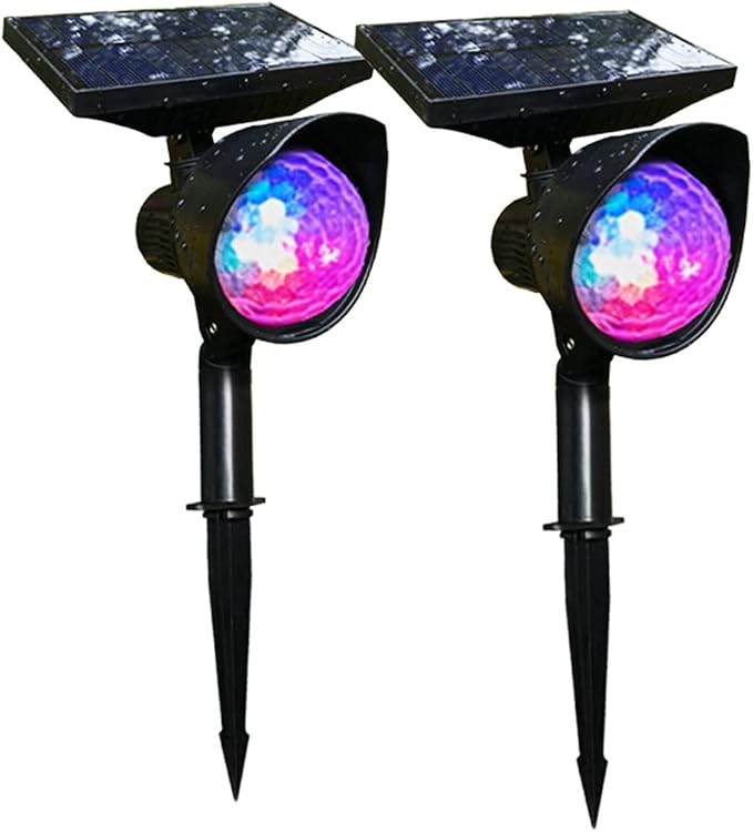 YUANXIN Solar Spot Lights Outdoor Projection Lamp Grass Light Garden Light Solar RGB Landscape Lights Color Changing Daisy Chain Waterproof Landscaping Spotlights for GardenYard Palm Trees (4-in-1)
