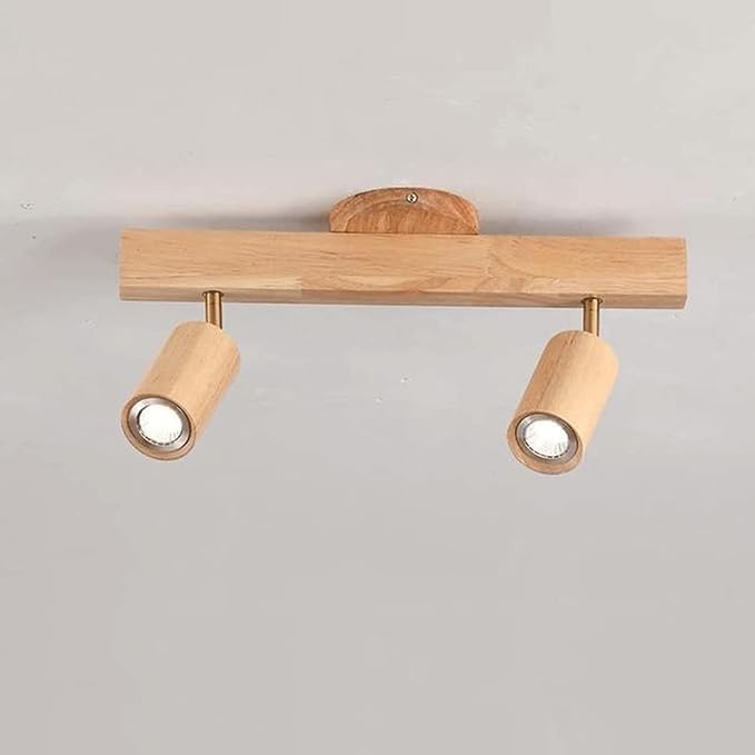 Rotatable Wooden Ceiling Light Adjustable LED Track Lighting Kit Modern Spotlight for Home Farmhouse Kitchen 2-Light