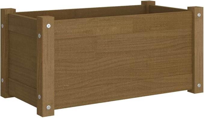 Honey Brown Solid Pinewood Garden Planter 23.6 Inch Outdoor Rectangular Raised Bed for Flowers Vegetables Herbs Durable