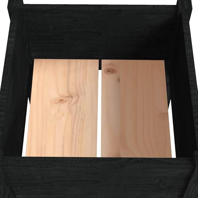 Solid Wood Pine Planter Gardening Box Black Outdoor Flower Pot for Large Plants Vegetable Growing - 15.7x15.7x27.6