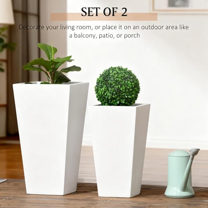 Flower Pots2 Pack Outdoor Planter Setwith Drainage Holes Stackable Plant Potfor Outdoor and Indoor
