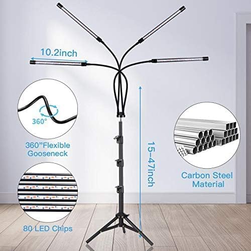 Qcyuui Grow Lights with Stand 80 LED Floor Grow Light for Indoor Plants with Red Blue &amp Mixed SpectrumPlant Growing Lamps with 10 Dimmable Levels