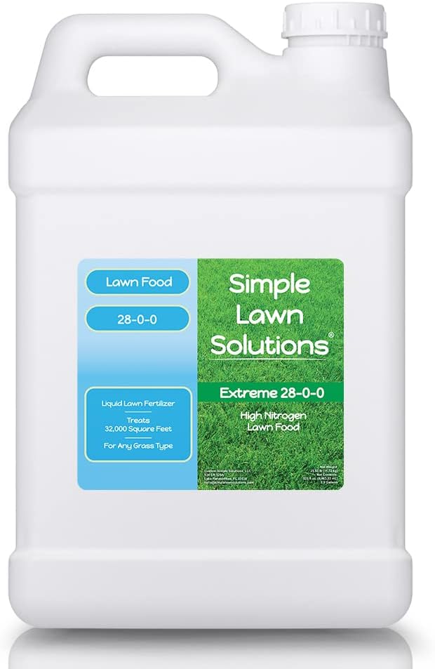 Maximum Green &amp Growth Fertilizer High Nitrogen 28-0-0 Lawn Food Liquid Fertilizer- Spring &amp Summer- Any Grass Type- Simple Lawn Solutions - Concentrated Quick &amp Slow Release Formula (2.5