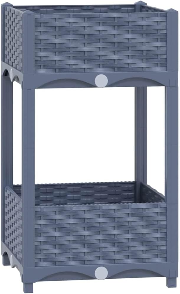 Modern Raised Bed Planter Box 15.7x15.7x28 in Matte Grey Polypropylene Outdoor Garden Planter for Patio Balcony Herb Tomato Flower Box