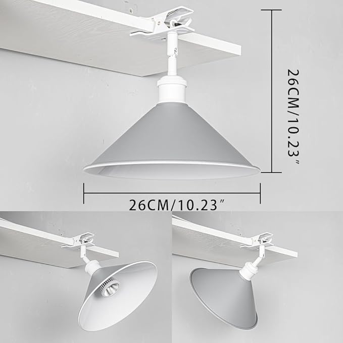 Clip Mount 5.9Ft Plug in Timing Cord Plant Light Full Spectrum White Light White Base Grey Metal Shade Adjusted Angle Modern Clamp Light for Indoor Plants