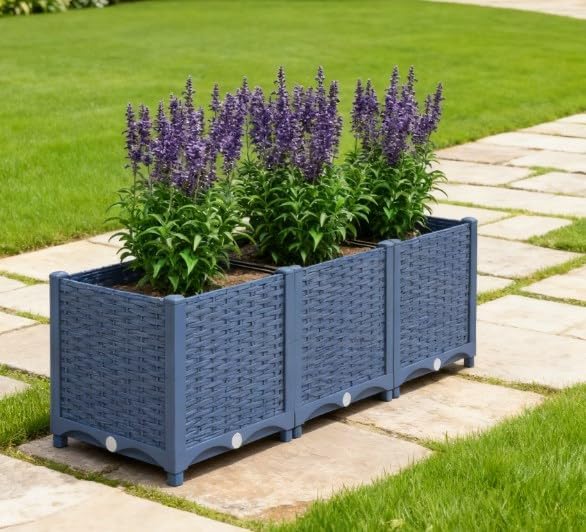 Outdoor Flower Box with Drainage HolesPlastic Raised Garden Bed