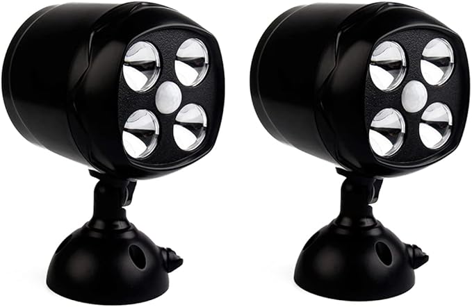 cjc Outdoor Motion Light Motion Sensor Spotlight Wireless Battery Operated Weatherproof Wall LightLighting for Patio Garden Garage Pathway-16W 600 Lumens 4 LED Security Lights (2 Pack)