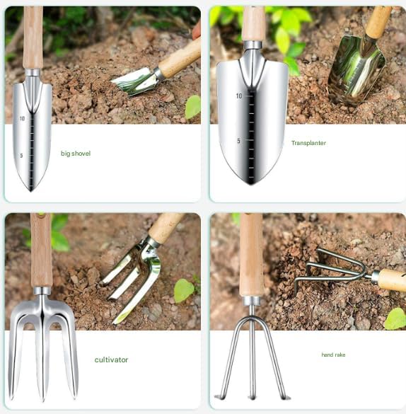 9-Piece Heavy Duty Garden Tools Set with Tote Bag Stainless Steel Gardening Kit with Ergonomic Handles Rust-Proof Outdoor Gift Set for Women Gardening Gifts