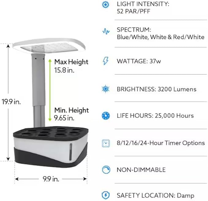 Feit-Electric 20 in. 37-Watt Integrated Full Spectrum LED Non-Dimmable Indoor Premiun Table Top Plant Grow Light Fixture Daylight GLP20/TABLE/37W/LED (1034)