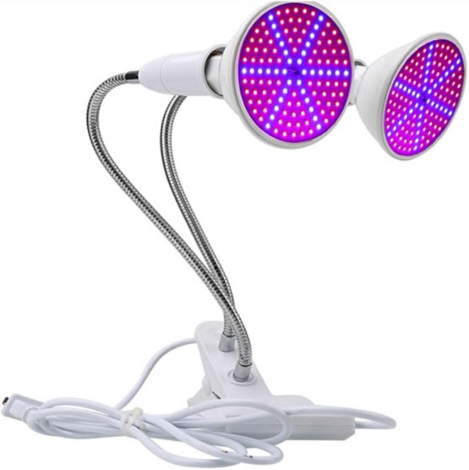 Grow Light Double 8W Plant Lights for Indoor Plants 126 LEDs Dual Head Plant Grow Lamp for Plants Indoor Seeds Hydroponics Greenhouse Gardening 360 Degree Adjustable Gooseneck