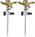 2 Pack Zinc Alloy Impact Sprinklers with Stand (Spike) Heavy Duty Zinc Alloy Lawn Sprinkler Head on Spike Base Adjustable Watering Sprinkler for Large Area Grass Yards Patio Garden Irrigation