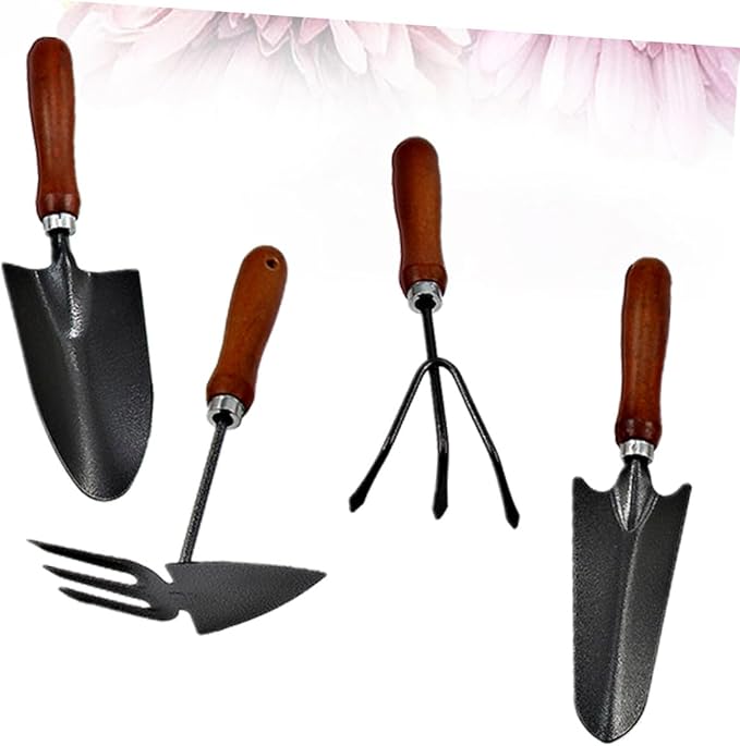 Luxshiny 4pcs Mini Garden Tool Set with Thickened Painted Iron Shovels Wooden Handles for Planting and Gardening Outdoors