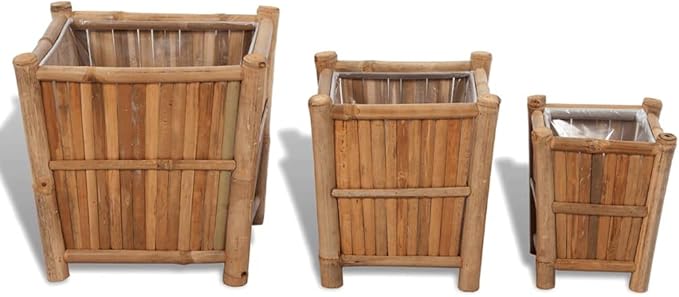 SKM Raised Bed Set 3 Pieces Bamboo with Nylon Lining