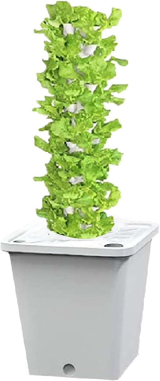 Hydroponic Grow TowerSilent Pump Garden Growing System with Water Tank Automatic Watering Hydroponic System for Herbs Fruits Vegetable(White25holes)