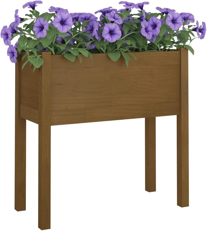 Garden Planter Boxes Solid Wood Pine Outdoor Flower Pot for Planting Large Vegetable &amp Herb Growing - 2 pcs Honey Brown 27.6