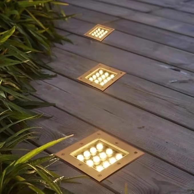 Square Underground Light Outdoor Recessed Ground Light Waterproof IP66 Landscape Lighting for Garden Driveway Deck Step Pathway Spotlight AC85-265