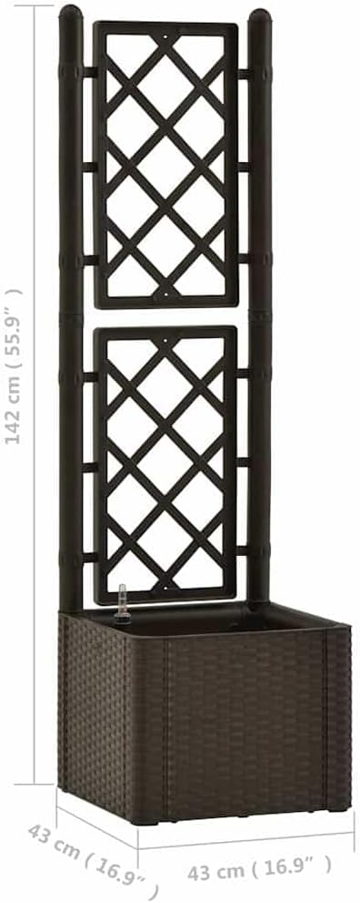 Garden Raised Bed with Trellis - 16.9 x 55.9 Large Mocha Planter Box Self Watering System for Vegetables Flowers Herbs Tall Outdoor Planting