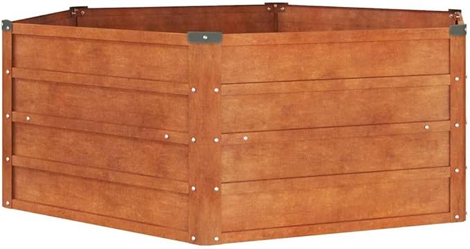 Large Hexagonal Corten Steel Raised Garden Bed 50.8x50.8x17.7 inch Rustic Metal Planter Box for Outdoor Plants Easy Assembly Gardening Solution