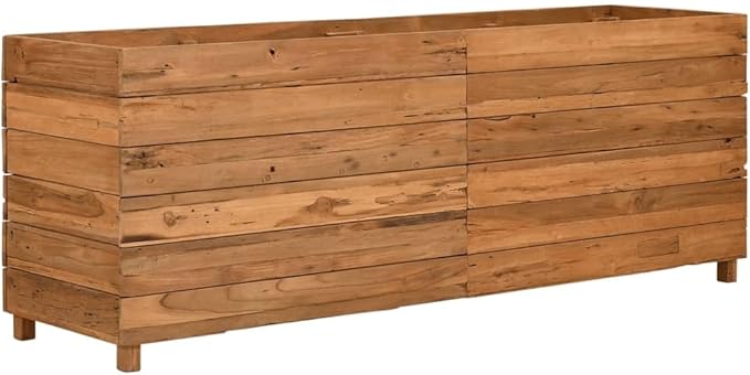 Wooden Raised Bed Planter Box for Flowers/Vegetables/Herbs in Backyard/Patio Outdoor 59.1x15.7x21.7 Recycled Teak Wood and Steel-1010