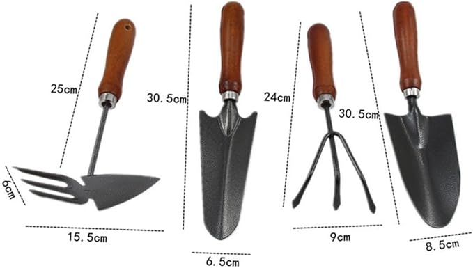 TIDTALEO 4pcs Mini Garden Tool Set with Thickened Iron Varnished Shovel and Wooden Handles Compact Hand Tools for Planting and Soil Cultivation in Garden and Pot Use