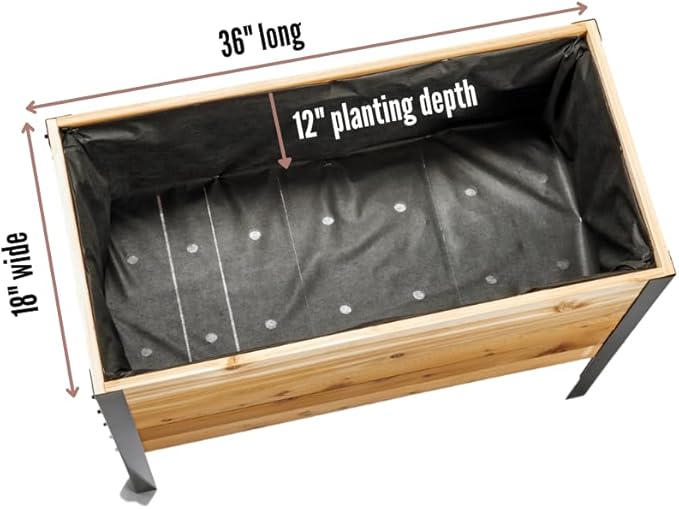 EARTH ELEVATED 100% Canadian Cedar Wood Elevated Garden Bed for Gardening - Planter Pot to Grow Herbs Flowers and Vegetables at Home Indoor and Outdoor Patio Balcony Deck - 18” x 36” x 30”