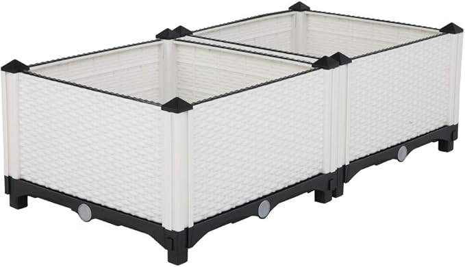 Planting Box Stand on Legs Set of 2 - Raised Garden Bed for Flowers/Vegetables/Herbs in Backyard/Patio Outdoor - Frame Ground Type (White)