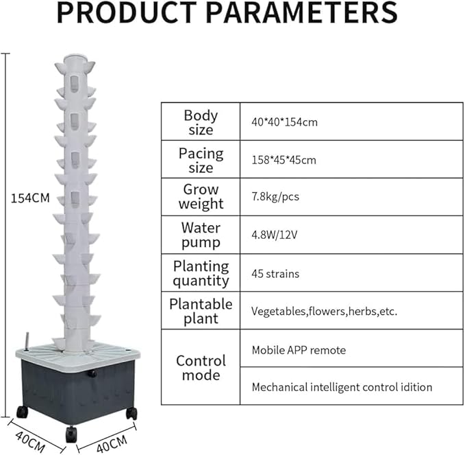 45 Pod Garden Hydroponic Grow Garden Tower Aeroponic Grow Kit with Pump and Removable Water Tank for Home Kitchen Gardening(Size:A) ()