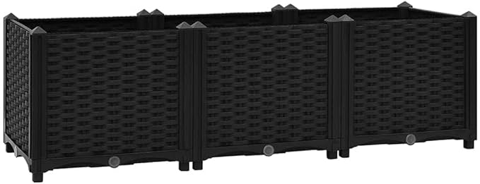 Raised Planter Box 47.2x15.7x15 Matte Black Durable Polypropylene Rectangular Outdoor Garden Bed for Balcony Patio Herb Flower Vegetables