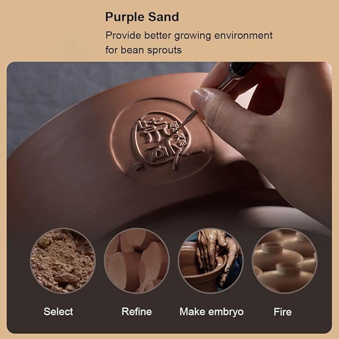 Automatic Bean Sprouts Maker Kit - Electric Sprouts Machine with Purple Clay Seed Germination Container Seedling Tools Watering