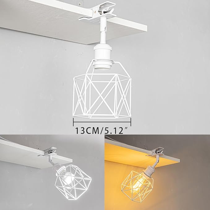 Clip Mount 5.9Ft Plug in Timing Cord Plant Light Full Spectrum White Light White Base White Metal Cage Shade Adjusted Angle Simple Clamp Light for Indoor Plants