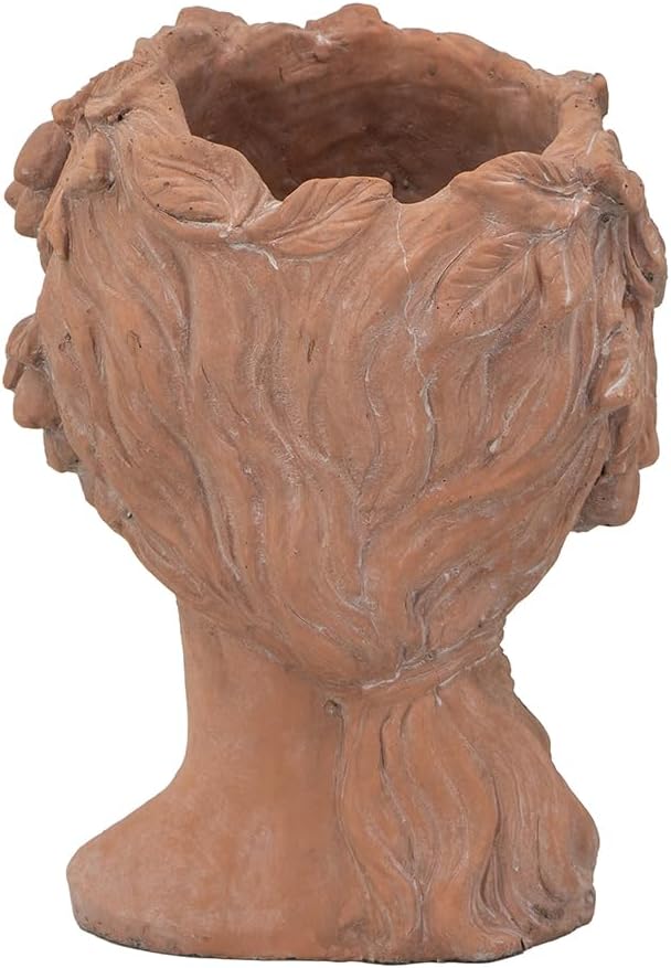 8x9x11.5 Brown Head Bust Planter Cement Head Planter Indoor Outdoor Home GDecor