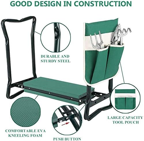 PLKO Garden Kneeler and Seat Stool Heavy Duty Garden Folding Bench with Large RemovableTool Pocket Gloves and Soft EVA Kneeling Pad for Gardening Lovers