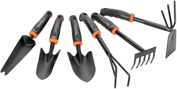 BESPORTBLE 6-Piece Garden Tool Set Black Plastic Handle Iron Small Shovel and Hoeing Rake for Gardening and Flower Bed Maintenance