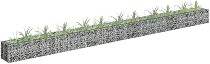 Galvanized Steel Gabion Raised Bed Outdoor Planter Box Outdoor Metal Raised Garden Beds for Vegetable Lawn Grass Yard 177.2x11.8x11.8 -AA