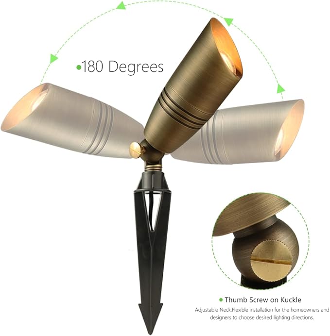 LED Brass Spotlight Uplight 12V Low Voltage Landscape Outdoor Lighting Waterproof Solid Brass Uplight Spotlight Accent Lighting Fixture Included a 12V Warm White MR16 LED Light Bulb