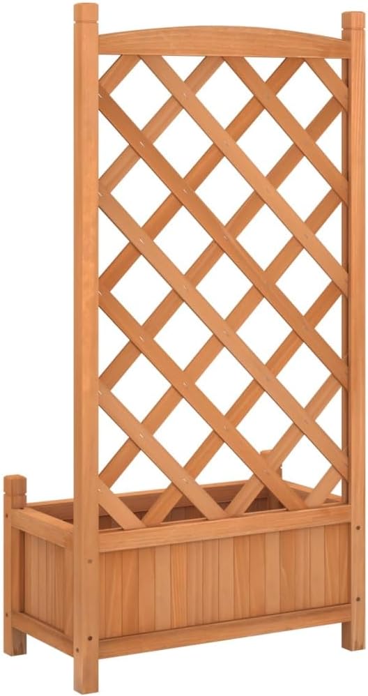Planter with Trellis Brown Solid Wood Fir Raised Garden Bed for Climbing Plants Outdoor Patio Planter Box with Trellis Raised Flower Bed Elevated Garden Bed for Vegetables and Flowers