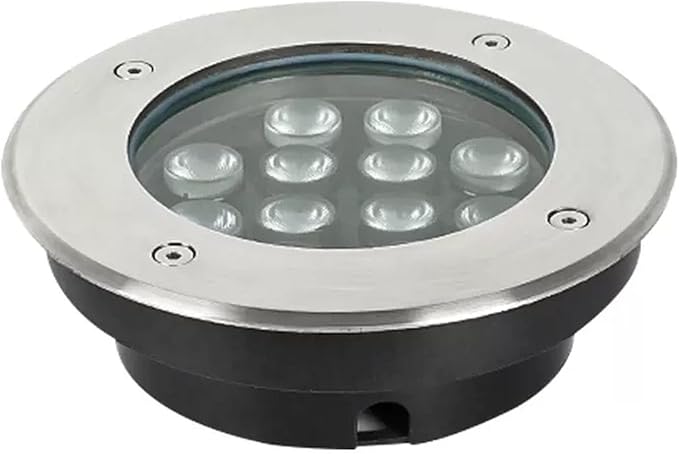 Ground LED Landscape Lights - Stainless Steel Round Outdoor Landscape Spotlight LED Ultra Thin Underground Light IP65 Waterproof Garden Recessed In-Ground Lamp for Square Garden Steps (Red 12W)